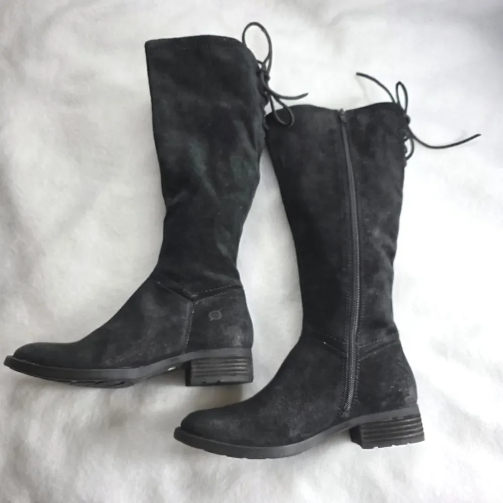 Born Hayden Knee High Riding Boots, Black Suede, Women's Size 5.5M